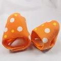 Orange polka dot plush pet leg covers with adjustable velcro straps and soft fur material - Small / Dots