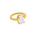 Detailed close-up of oval white zircon set in a four-prong gold stainless steel ring - Ck1476 - White / Size 7