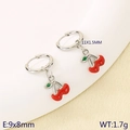 Cute red cherry earrings with green leaves and silver hoops for a sweet style - Enamel Small Red Cherry Silver Hoops (KE119992-GC)