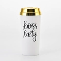 White 16oz BOSS LADY acrylic coffee tumbler with gold lid and double wall insulation - Style A (Boss Lady/Gold Lid)