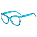 Montura de gafas ojo de gato azul transparente anti-luz azul con elegantes adornos de perlas - Azul Transparente