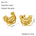 Irregular multi-line C-shaped chunky gold earrings in 18K gold plated stainless steel - Gold Multilayer Wrapped Style (ZE519G) / 18K Gold Plated