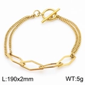 Bracelet double chaîne gourmette dorée avec cinq maillons hexagonaux et fermoir T - Style de Composant Hexagonal Doré (KB170594-Z)