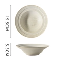Japanese style 19.5cm cream white stoneware pasta bowl with rustic brown rim detail - Beige Spiral Straw Hat Bowl