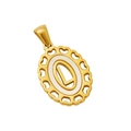 Pendentif ovale en acier inoxydable plaqué or 18k avec insert blanc et lettre L - Lettre L (Pendentif Seul)