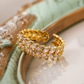 Adjustable gold plated wheat ring with marquise cubic zirconia on reflective surface - Adjustable Open / Gold White Zircon
