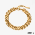 Schickes mehrlagiges Gold-Edelstahl-Kettenarmband mit Karabinerverschluss für Damen - Gold Mehrreihiges Breites Armband (KB925)
