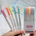 Five-piece set of pastel double-ended highlighters with dual tips and white minimalist design - Fluorescent Color 5pcs