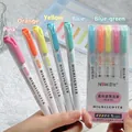 Five-piece set of pastel double-ended highlighters with dual tips and white minimalist design - Fluorescent Color 5pcs
