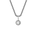 Collana a catena veneziana argento con ciondolo in cristallo tondo in castone a sbalzo - Aprile Bianco - Argento