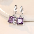 Square purple gemstone stud earrings in S925 sterling silver with vibrant facets - Purple Diamond Square Earrings Led-103