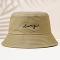 Stylish khaki cotton bucket hat featuring minimalist black letter embroidery design - M / Khaki