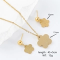 Detailed view of matte gold floral pendant and stud earrings with precise dimensions - Gold Flower