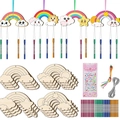 DIY Easter wood wind chime kit featuring rainbow and cloud shapes for kids crafts - 12Pcs Rainbow Theme Kit