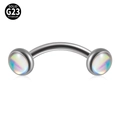 Solid G23 titanium curved barbell eyebrow ring featuring iridescent opal stone ends - 1.2x8x4x4mm / Double Head - White Glitter Film