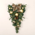 Weihnachts-Türkranz mit goldenen Kugeln, Tannenzapfen und einer rustikalen Schleife - Goldener handbemalter Kugel-Invertierter Baum