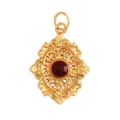 Vintage gold pendant with central red gemstone and baroque hollow carving detail - Retro Hollow Pendant Red Gemstone