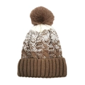 Dettaglio del berretto in maglia tie-dye marrone e bianco con pompon soffice e bordo a coste - M(54-58cm) / Bianco + Caffè