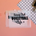 Frosted EVA storage bag with black zipper and volleyball life graphic print - Pattern 12-Volleyball Life