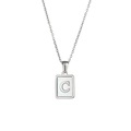 Minimalistische Titanstahl Halskette mit rechteckigem Muschel-Anhänger und silbernem C-Logo - Buchstabe C