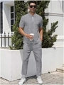 Men's grey zipper polo shirt and trousers two-piece casual sporty track suit set - Gray