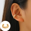 Elegant gold ear cuff featuring square clear zircon stones in a sleek U-shaped design - Mid KC Gold - Drill Square Buckle Style (6827)