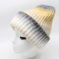 Detail of the chunky knit texture and yellow to grey gradient on the warm winter beanie - M (56-58cm) / Yellow Grey White Gradient