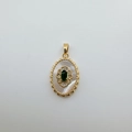 18K gold plated oval pendant with white mother of pearl and green emerald stone - Oval Emerald White Shell