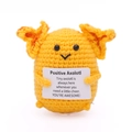 Positive Axolotl yellow crochet doll holding a motivational card for desk decor - Fat Axolotl Yellow Body Orange Gill P Card