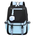 Schwarzer und hellblauer Oxford-Rucksack mit Sport-Trägern und Plüsch-Anhänger für Studenten - Blau