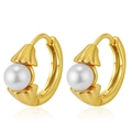 Golden stainless steel hoop earrings with white pearls in 18K gold plated finish - Gold Cap Pearl