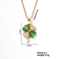 Detail showing clover pendant dimensions 1.7x1.2cm with green stones and zircons - Gold Green Clover