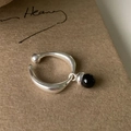S925 silver minimalist open ring with a hanging black bead pendant for women - JZ1095-Black Bead Dangle