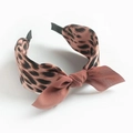 Vintage leopard print headband with a knotted bow design in brown chiffon fabric - Brown Red Leopard Bow