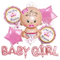 Pink Baby Girl party balloon set with crown motifs and A New Little Princess design - Baby Girl Pink Style 2