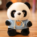 Niedliches Panda Stofftier mit blauem Kapuzenpullover und Bären-Patch für Kinder - Panda mit blauem Hoodie / 25cm