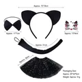 Black cat costume set for girls including plush ears headband bowtie tail and tutu skirt - Black Cat 3-Piece Set + Cat Face Tattoo + Black Star Tutu
