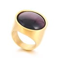 23mm gold stainless steel ring featuring a large oval purple cat-eye stone inlay - Gold Base Deep Purple Cat Eye (KR47957-K)
