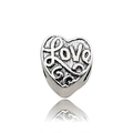 Antique silver heart-shaped bead charm with Love engraving and vintage finish - 1pc LOVE Heart Bead