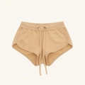 Tan low-rise running shorts in sweatshirt fabric with elastic drawstring and cross embroidery - S / Sand