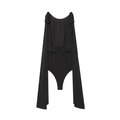 Body élégant en georgette noire avec nœud en mousseline et longs rubans pour femme - XS / Noir