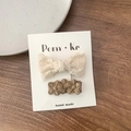 Pair of cream lace bow and brown floral embroidered hair clips on display card - Bow + Brown Square