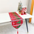 Red and green Christmas table runner with tassels and 'Warm Wishes' print on white table - 7# Simple Green Xmas Tree