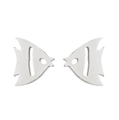 Detailed view of silver fish-shaped stainless steel earrings with cutout design - Angel Fish / Steel