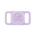 Macro detail of purple silicone AirTag holder with embossed dog and bone pattern - Lilac Stone