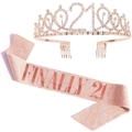 Rose gold 21st birthday crown and glitter sash set with sparkly rhinestones - Rose Gold Finally 21 Set