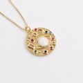 Collana malocchio dorata con gemme colorate e incisioni di stelle e luna - Malocchio (C0721)