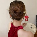 Pic à cheveux style chinois moderne avec lanterne rouge et pampille dorée - Pompon De Bon Augure Lanterne Rouge Doré (27#)