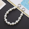 Detailed view of pearl bag strap with varied white pearls and silver metal spring clasps - 10mm+14mm Pearl Hand Chain (21 Beads) (K339)