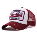 Casquette baseball New York brodée 3D style vintage avec visière usée et mesh - Bordeaux